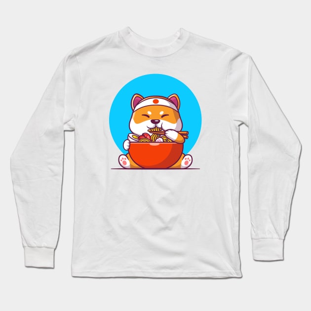 Cute Shiba Inu Eating Ramen Noodle Long Sleeve T-Shirt by Catalyst Labs